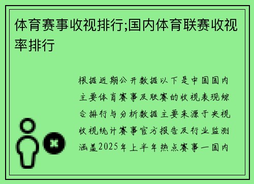 体育赛事收视排行;国内体育联赛收视率排行